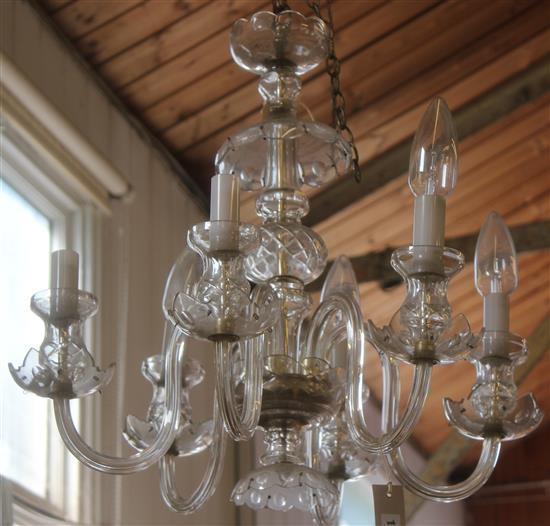 Six-branch glass chandelier and drops